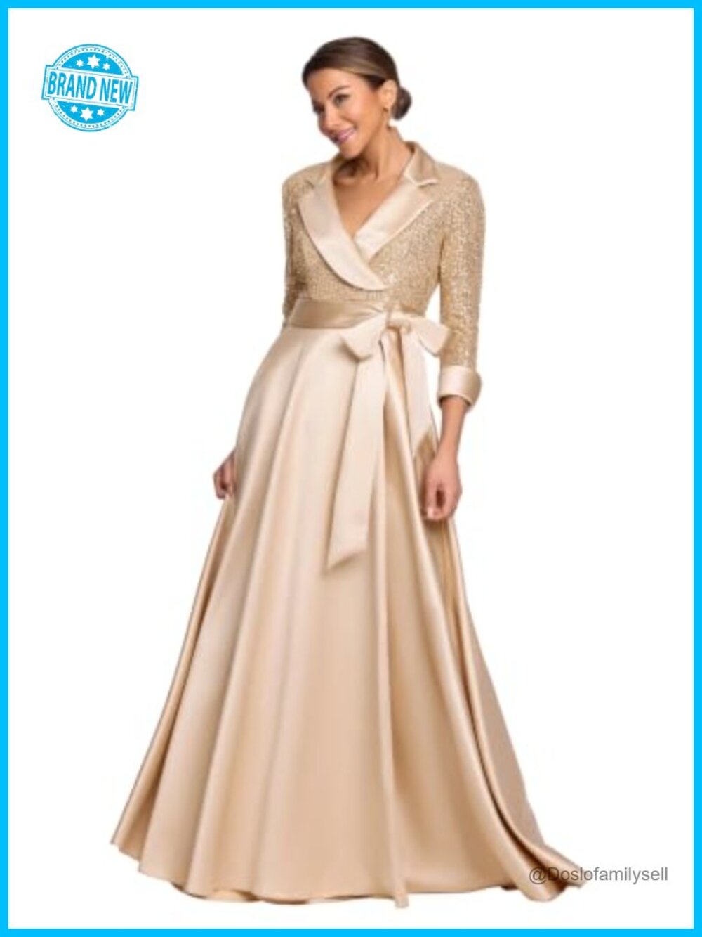 Floor Length Sequin Tuxedo Ball Gown Satin Skirt Tie Waist Pockets